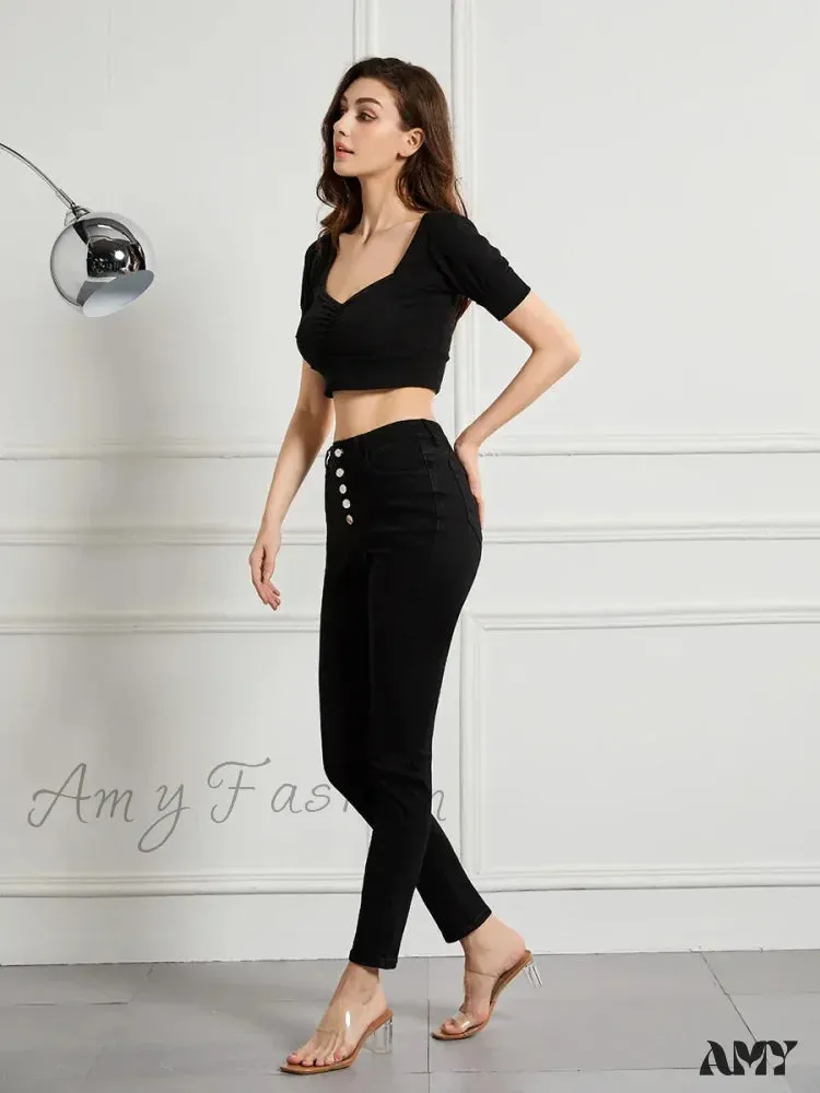 Amy Fashion - Sexy High Waist Slim Vintage Trendy Office Fashionable Stretchy Denim Jean