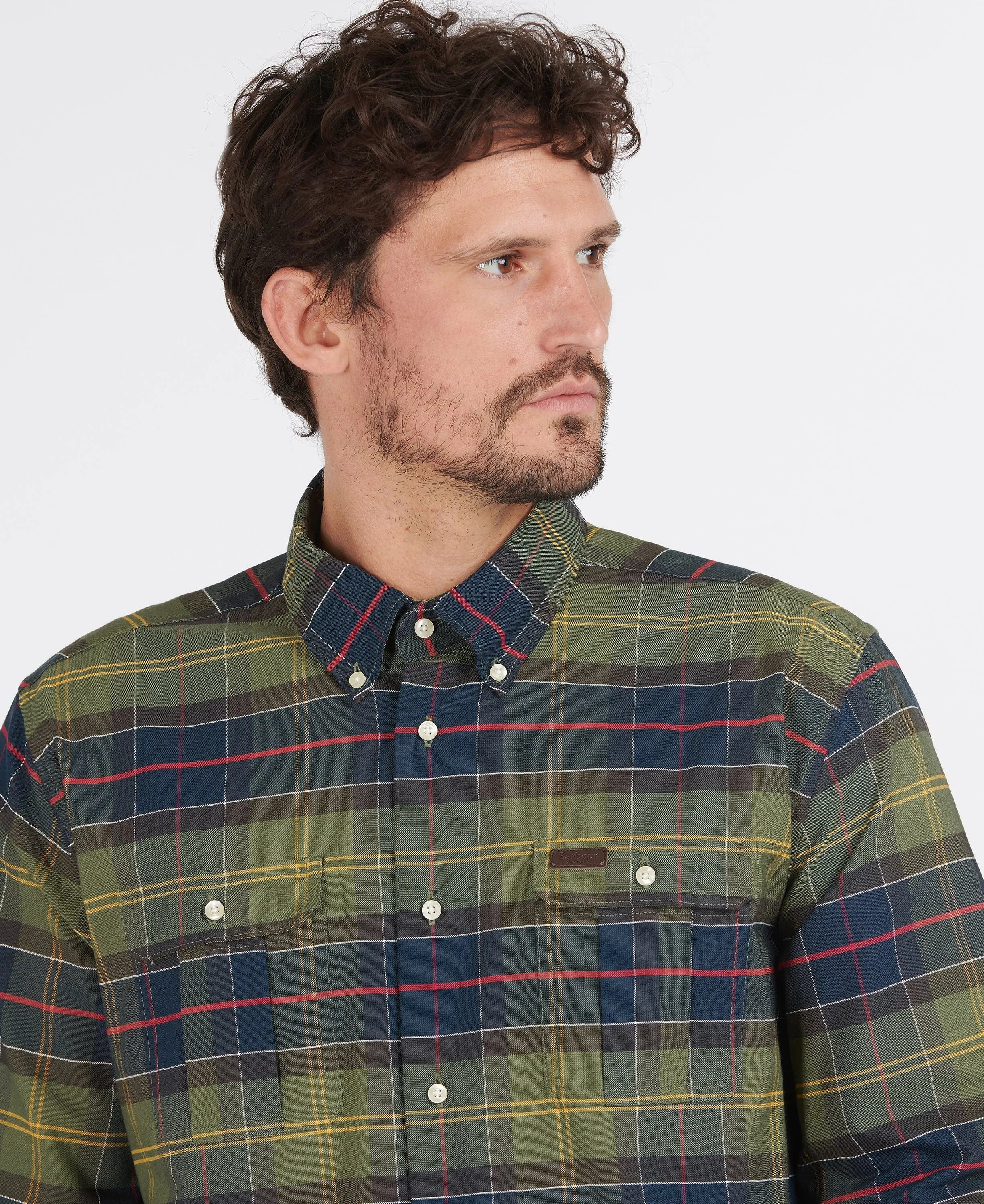 Barbour Fulton Coolmax Performance Buttondown Collar Shirt In Classic Olive Plaid