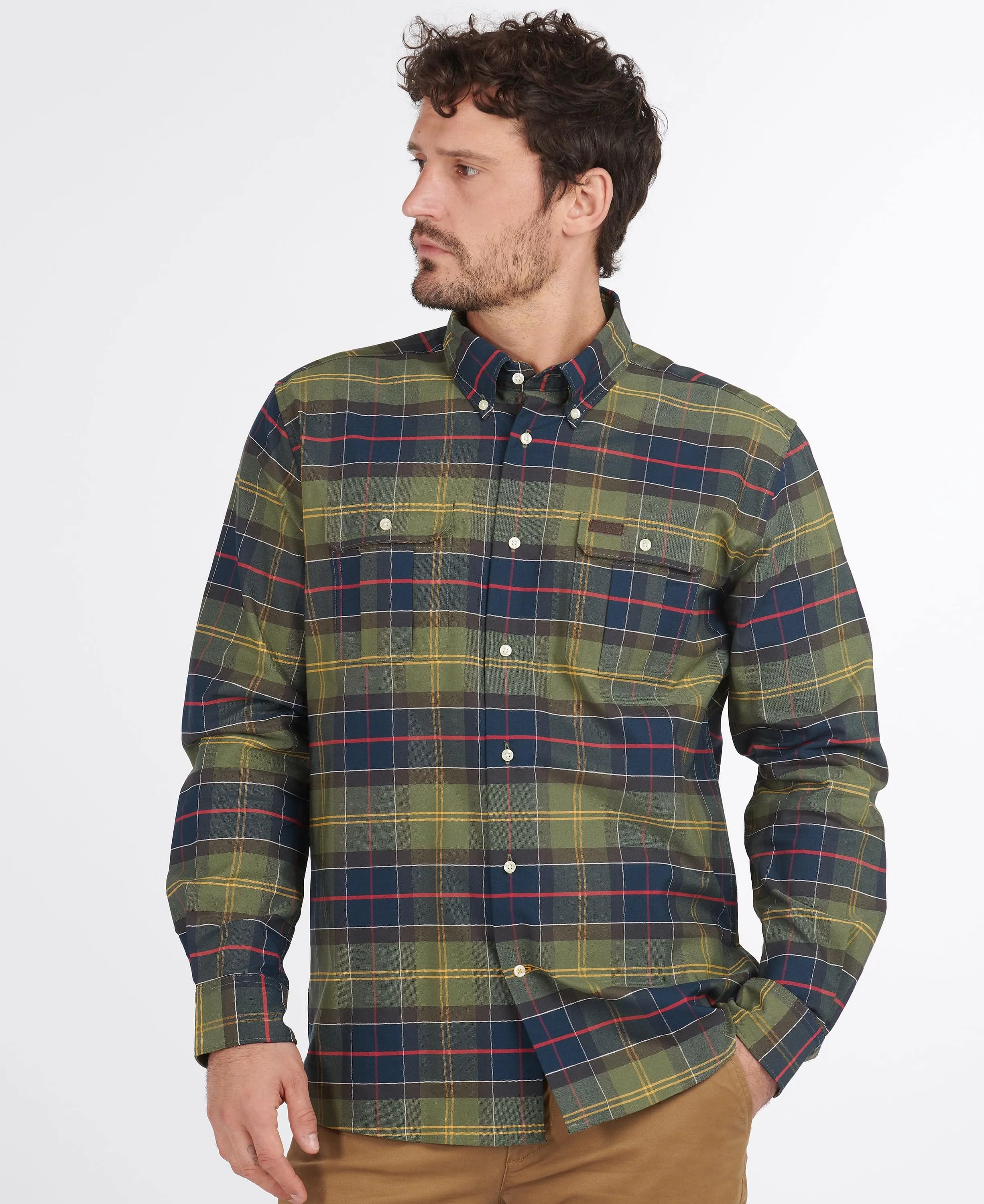 Barbour Fulton Coolmax Performance Buttondown Collar Shirt In Classic Olive Plaid