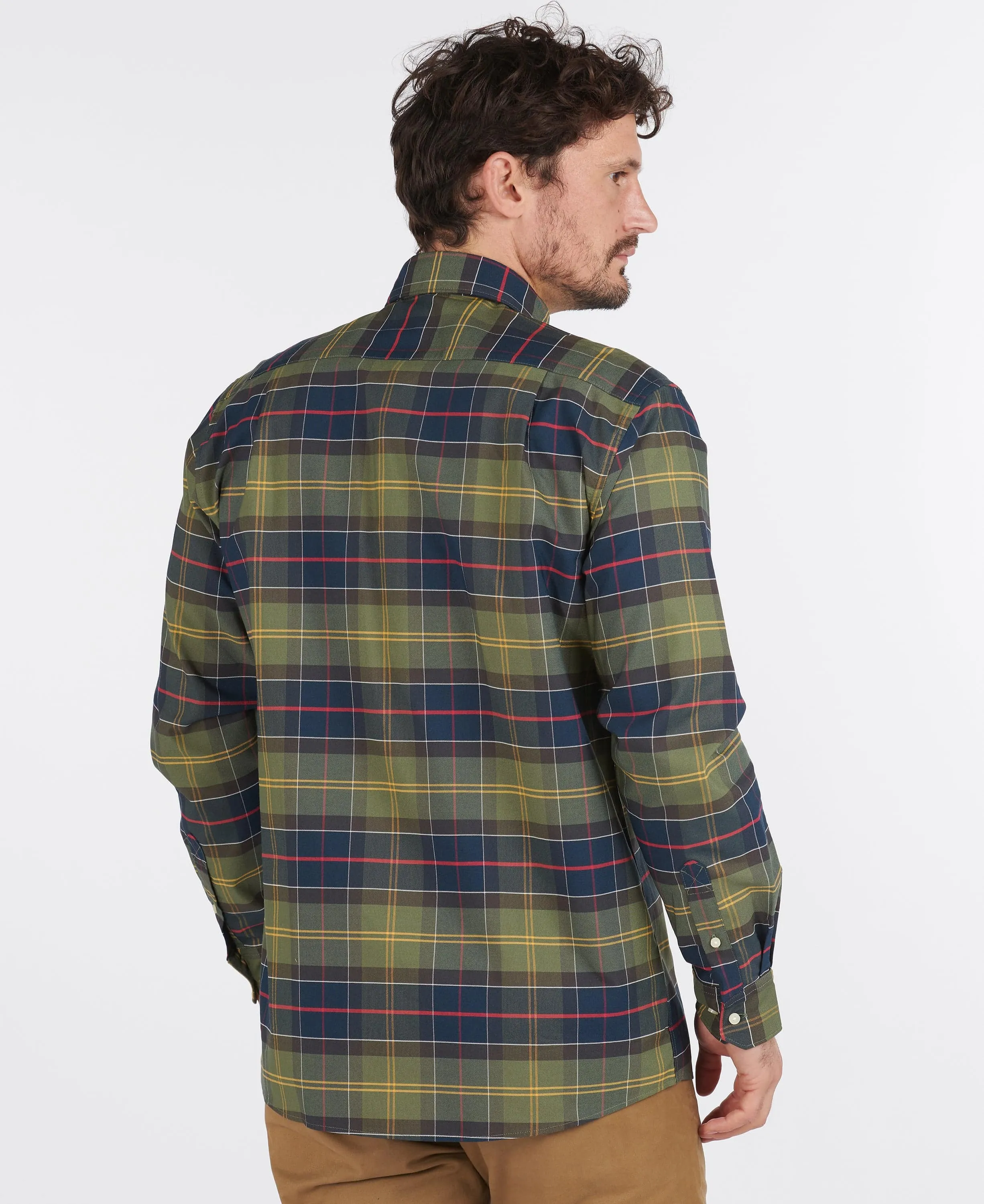 Barbour Fulton Coolmax Performance Buttondown Collar Shirt In Classic Olive Plaid