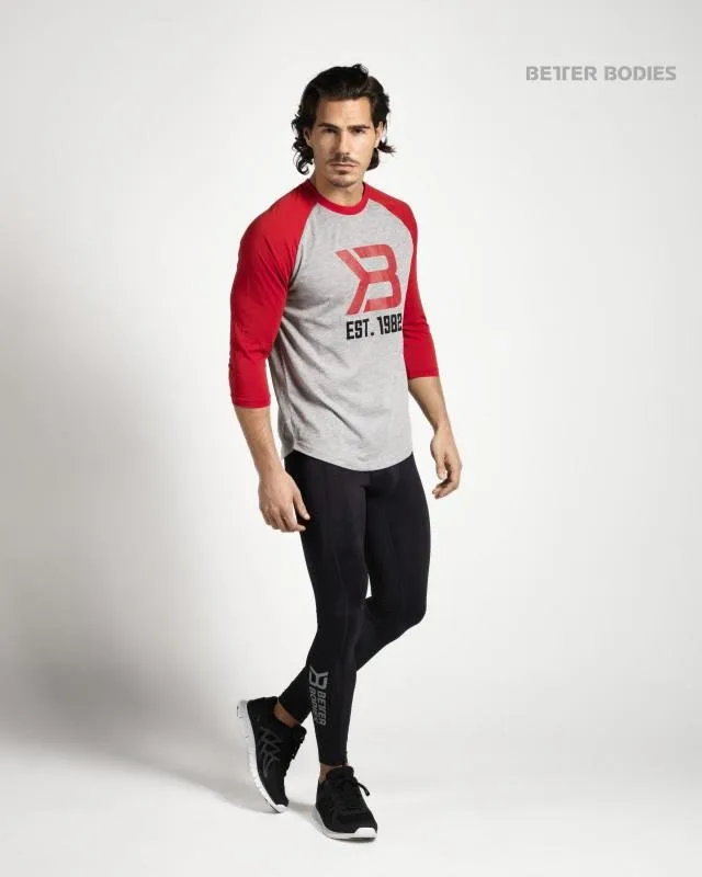 Better Bodies Mens Baseball Tee - Red-Grey Melange