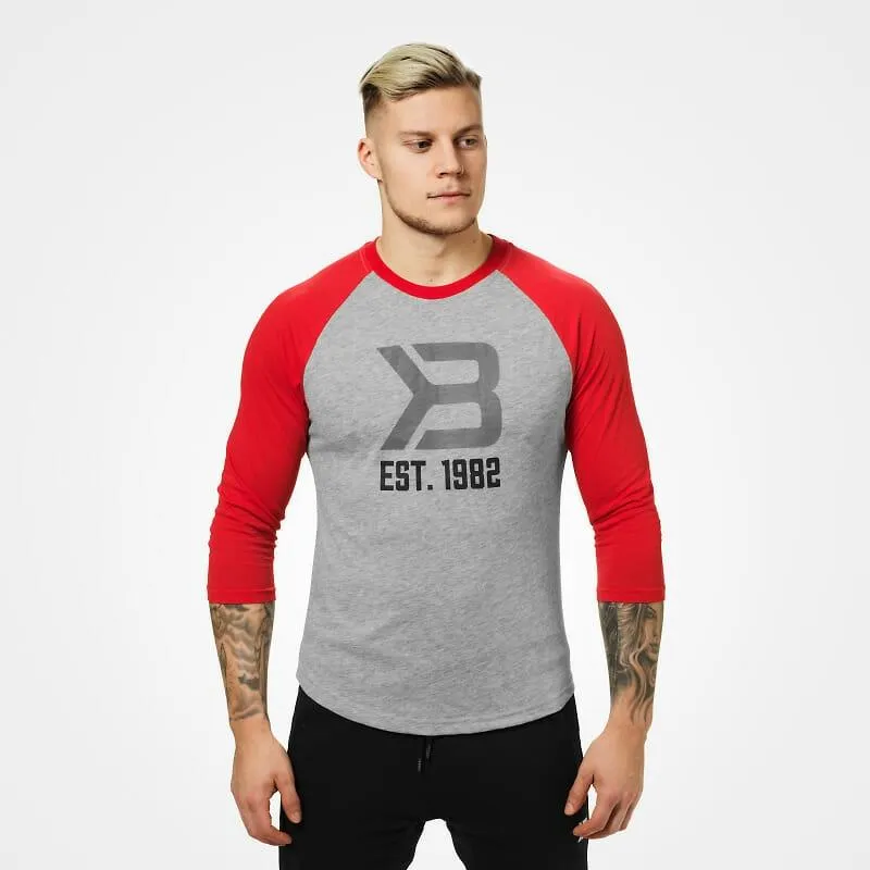 Better Bodies Mens Baseball Tee - Red-Grey Melange