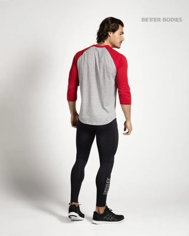 Better Bodies Mens Baseball Tee - Red-Grey Melange