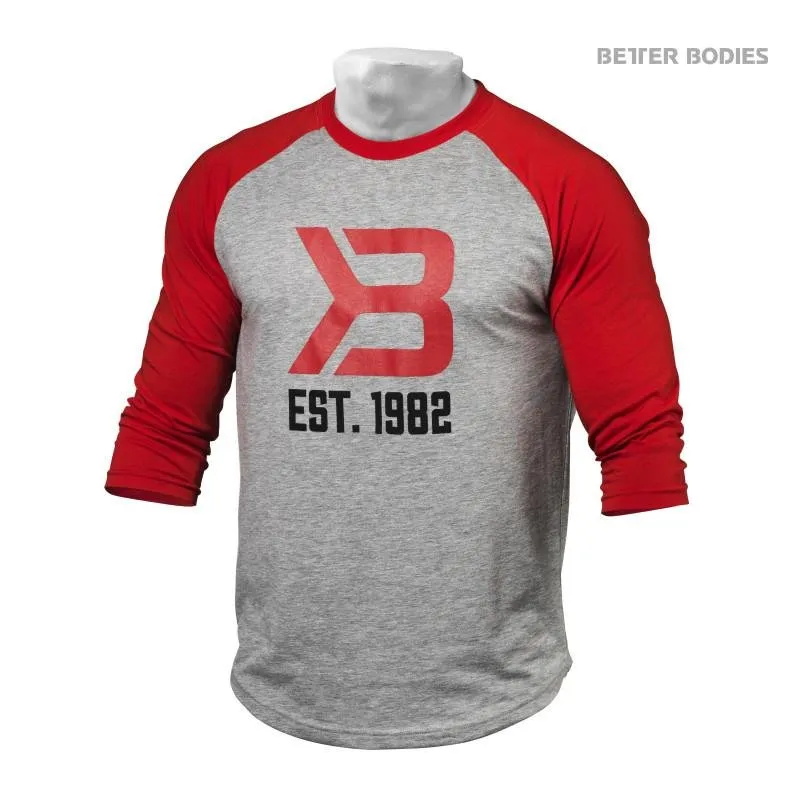 Better Bodies Mens Baseball Tee - Red-Grey Melange