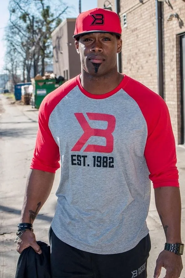 Better Bodies Mens Baseball Tee - Red-Grey Melange