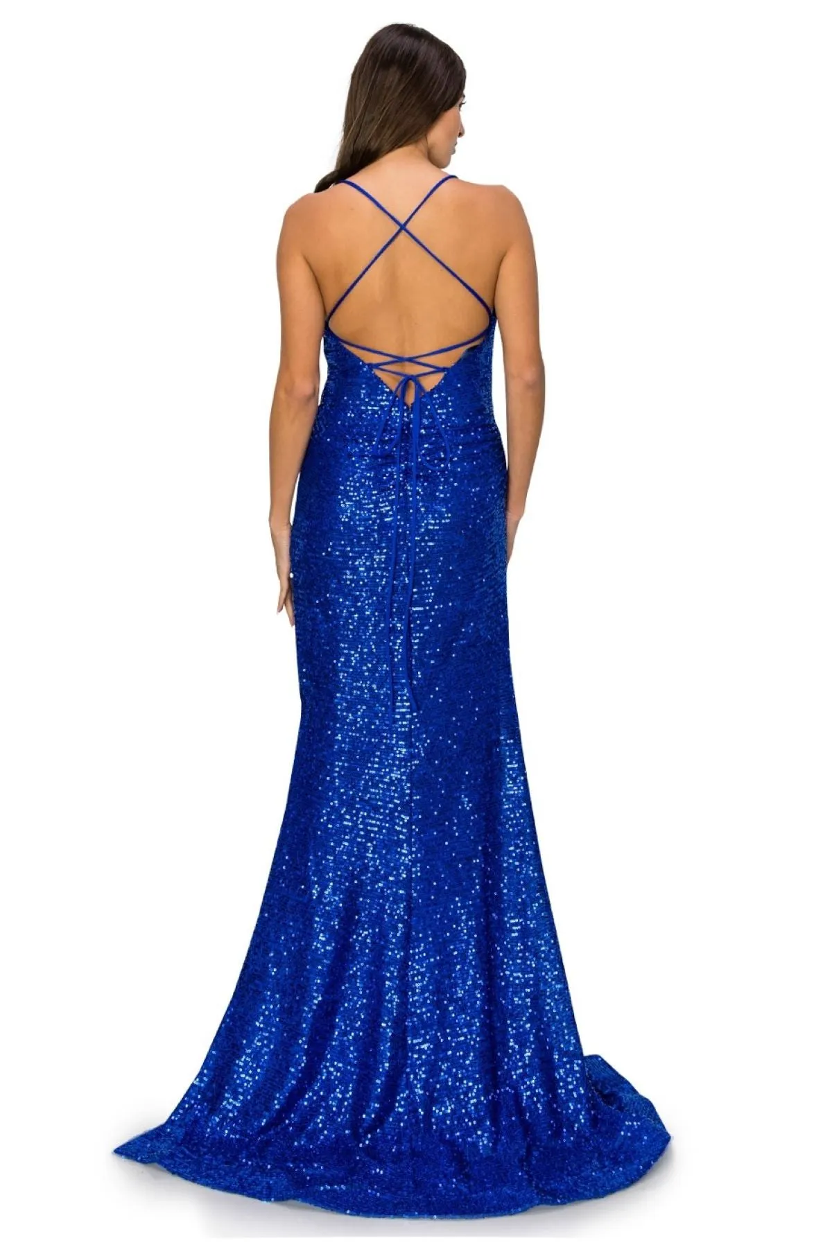 Bliss Fitted Sequin Side Slit Open Back Evening Dress for Women, Sizes XS-3XL