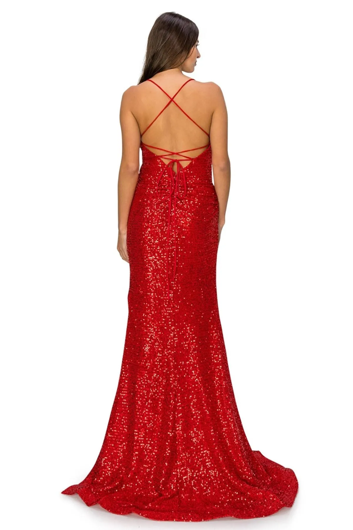 Bliss Fitted Sequin Side Slit Open Back Evening Dress for Women, Sizes XS-3XL