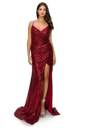 Bliss Fitted Sequin Side Slit Open Back Evening Dress for Women, Sizes XS-3XL