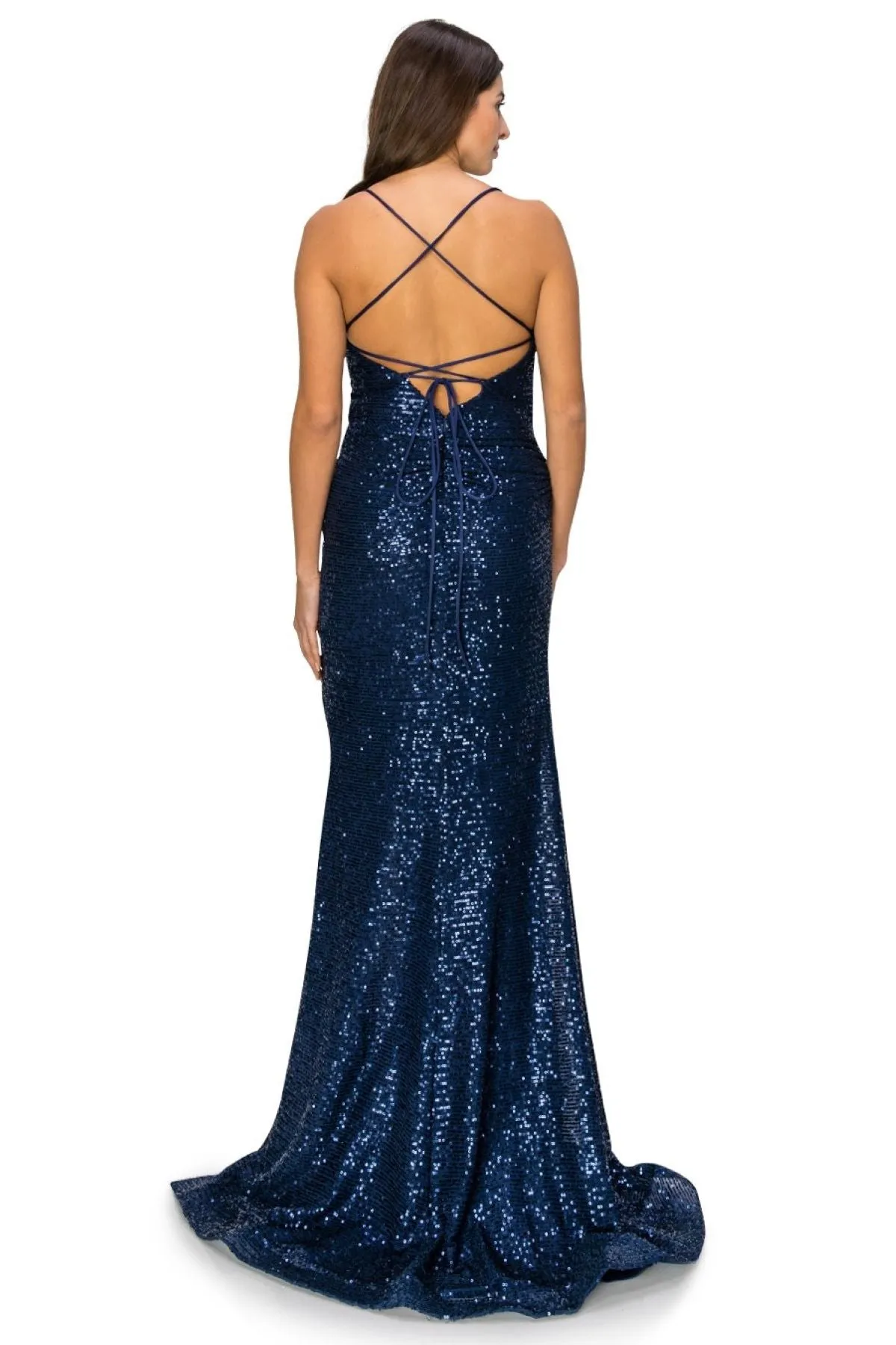 Bliss Fitted Sequin Side Slit Open Back Evening Dress for Women, Sizes XS-3XL