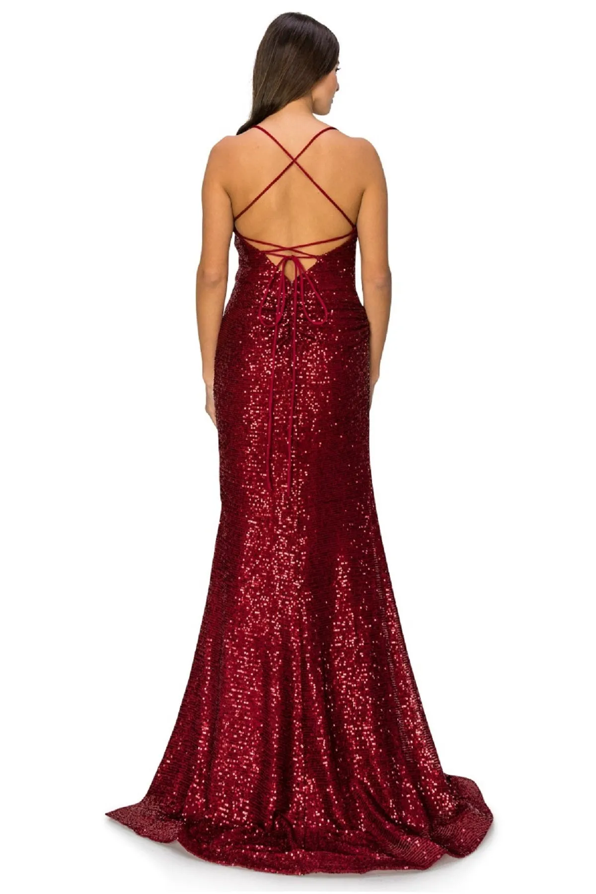 Bliss Fitted Sequin Side Slit Open Back Evening Dress for Women, Sizes XS-3XL