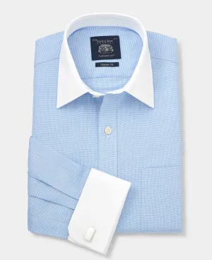 Blue Puppytooth Classic Fit Contrast Collar Shirt - Double Cuff