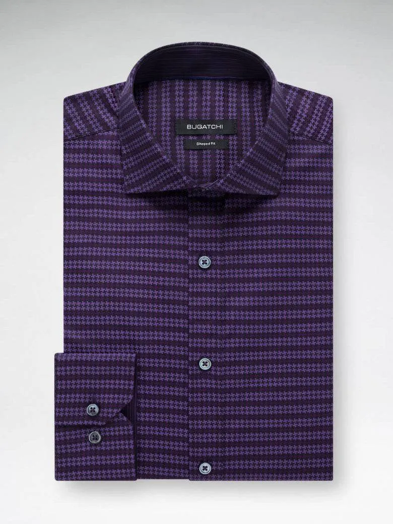 Bugatchi Plum Tonal Houndstooth Classic Fit