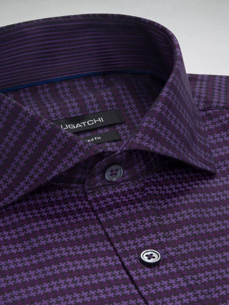 Bugatchi Plum Tonal Houndstooth Classic Fit