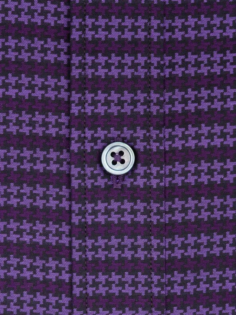 Bugatchi Plum Tonal Houndstooth Classic Fit