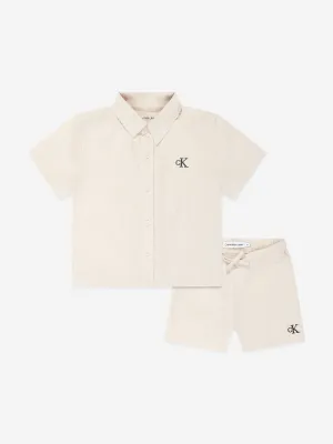 Calvin Klein Baby Boys Linen Blend Shorts Set in Beige