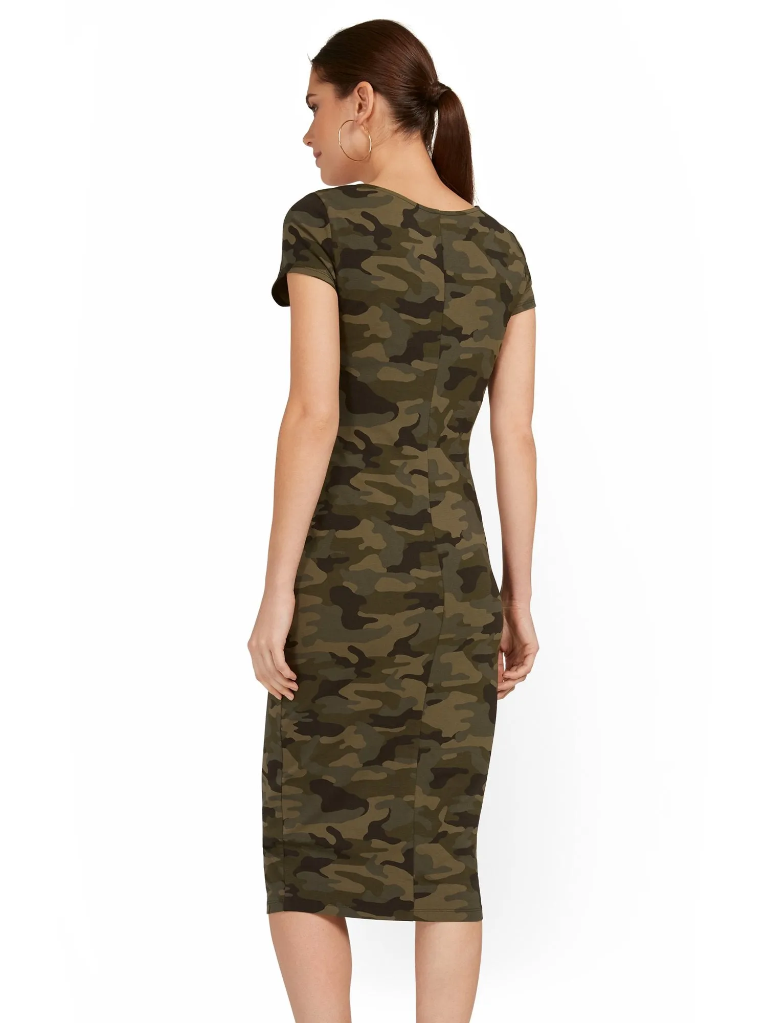 Camo-Print Scoopneck Cap-Sleeve Midi Dress - Everyday Collection