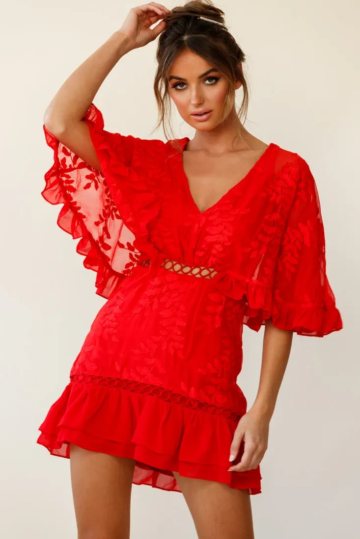 Caspar Batwing Dress Red