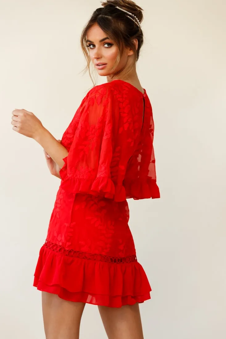 Caspar Batwing Dress Red