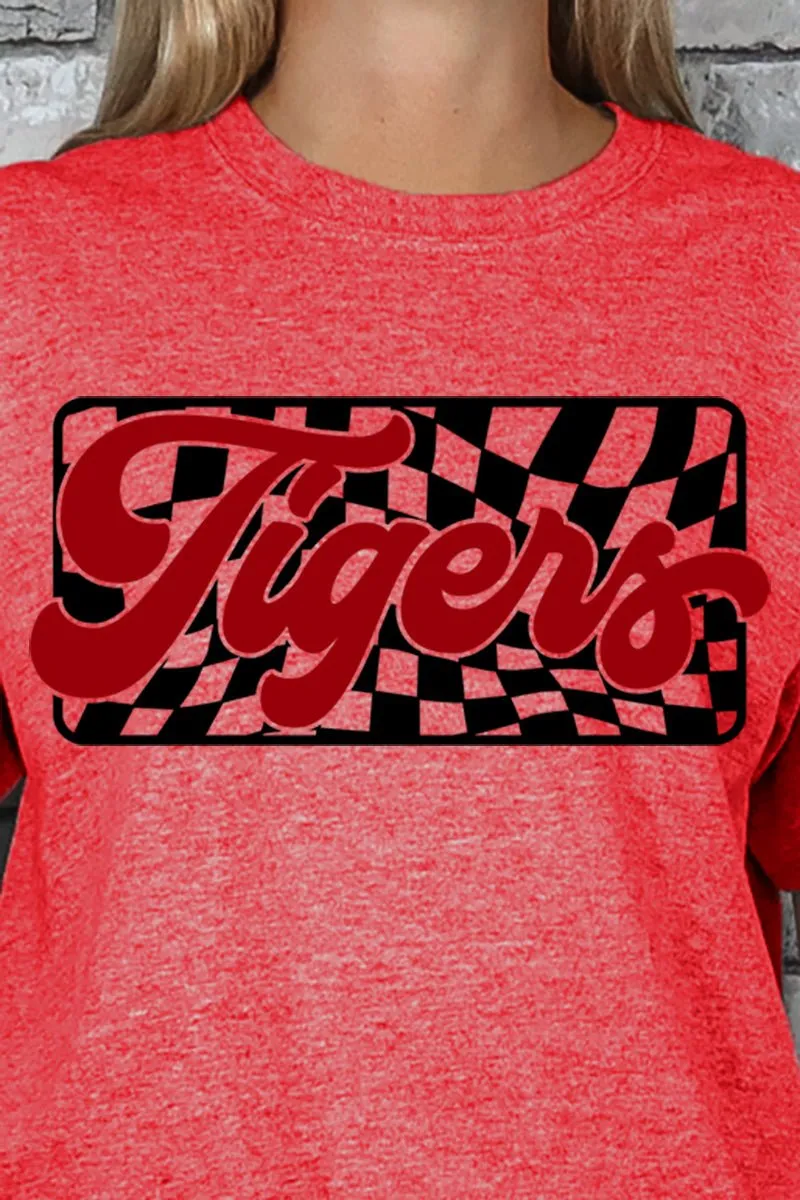 Checkered Tigers Red Sleeve Relaxed Fit T-Shirt