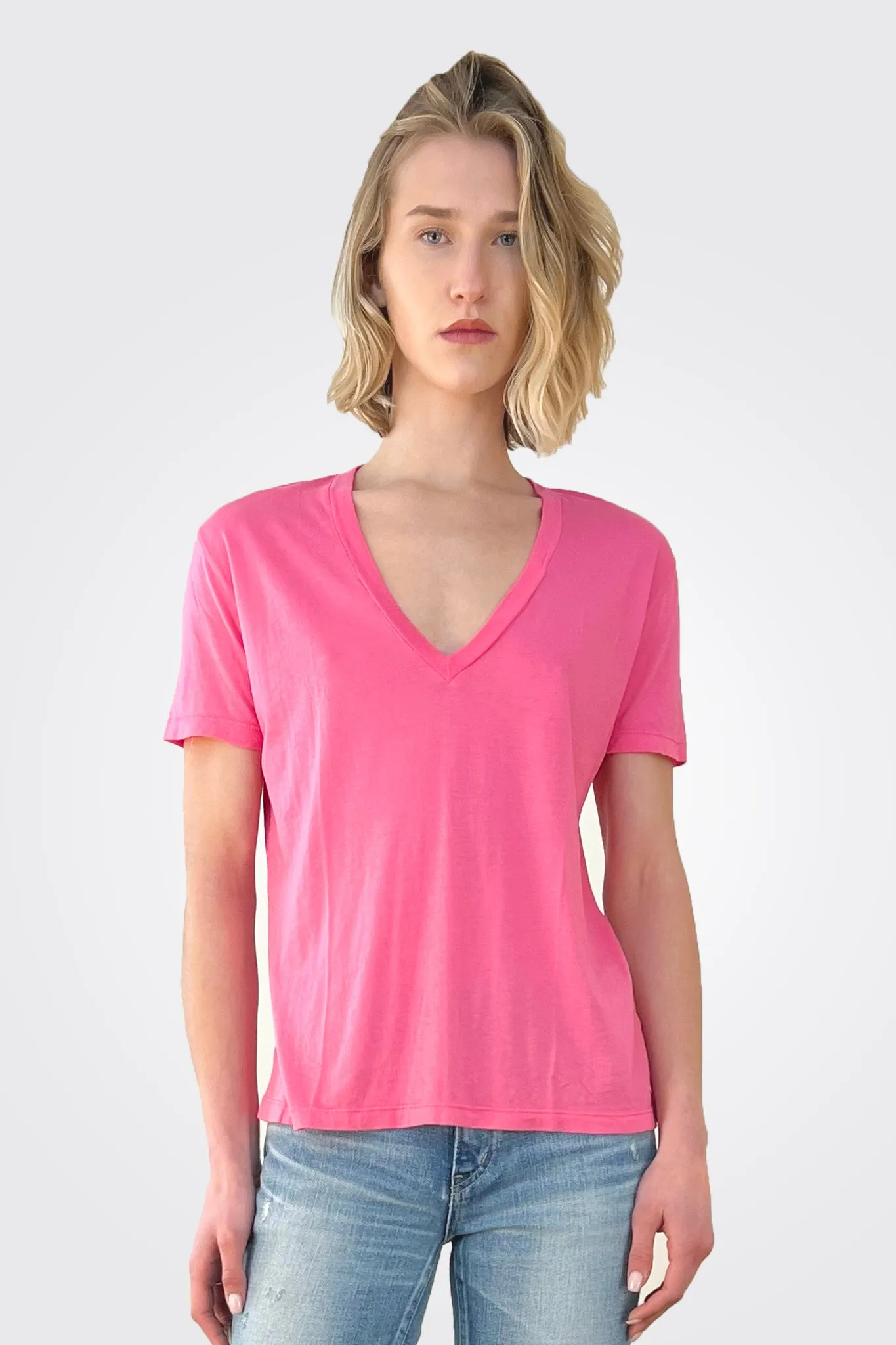 Cotton Modal Relaxed V Neck Tee - Azalea