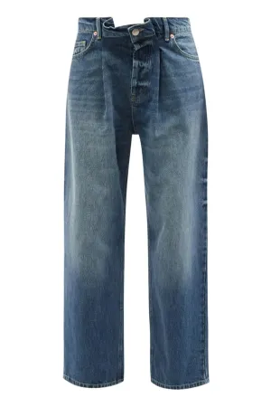 Dark Blue Fold Organic-Cotton Dad Baggy Boyfriend Jeans