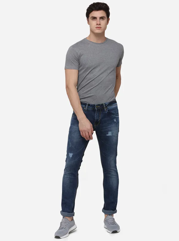 Dark Blue Narrow Fit Solid Jeans | Greenfibre