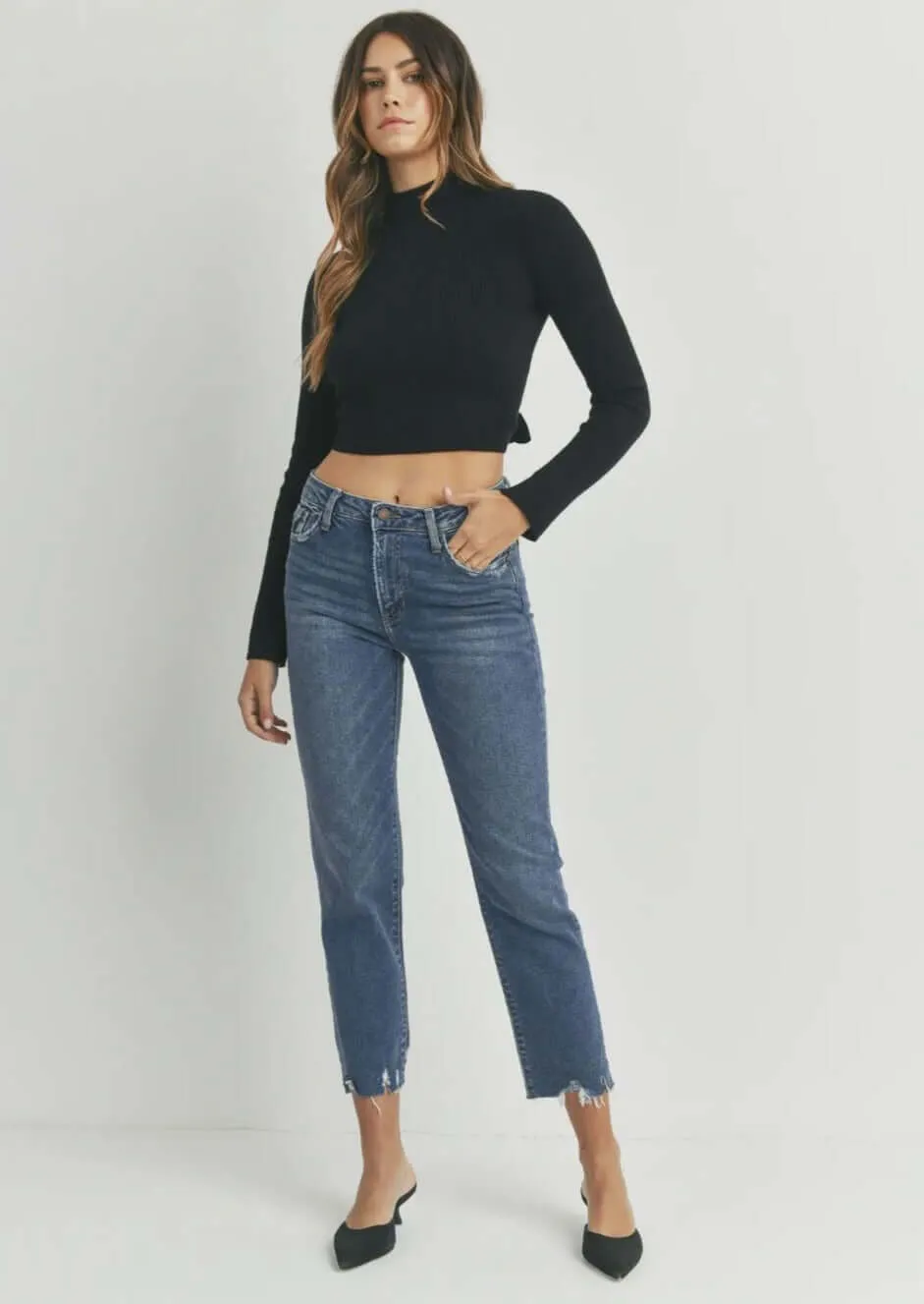 Distressed Cropped Trendy Denim Jeans Made in USA