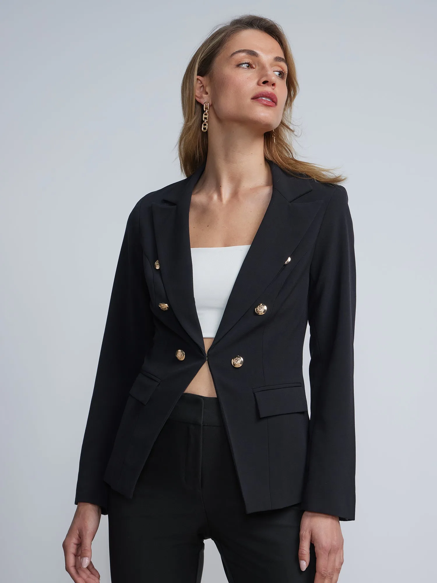 Double-Breasted Button-Detail Blazer - Essential Stretch