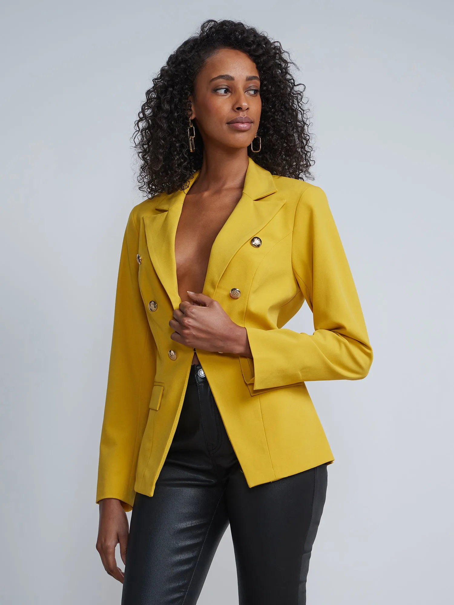 Double-Breasted Button-Detail Blazer - Essential Stretch