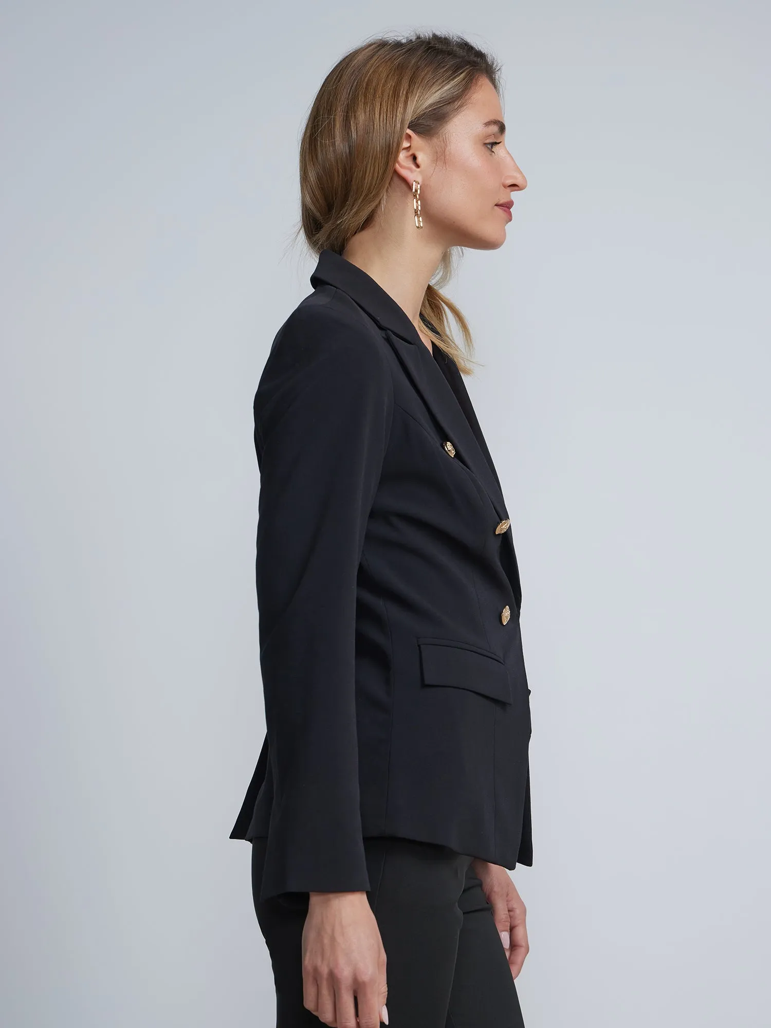 Double-Breasted Button-Detail Blazer - Essential Stretch