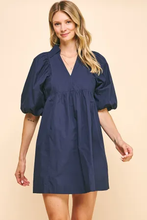 Easy Essential Collared Mini Dress - Navy Blue