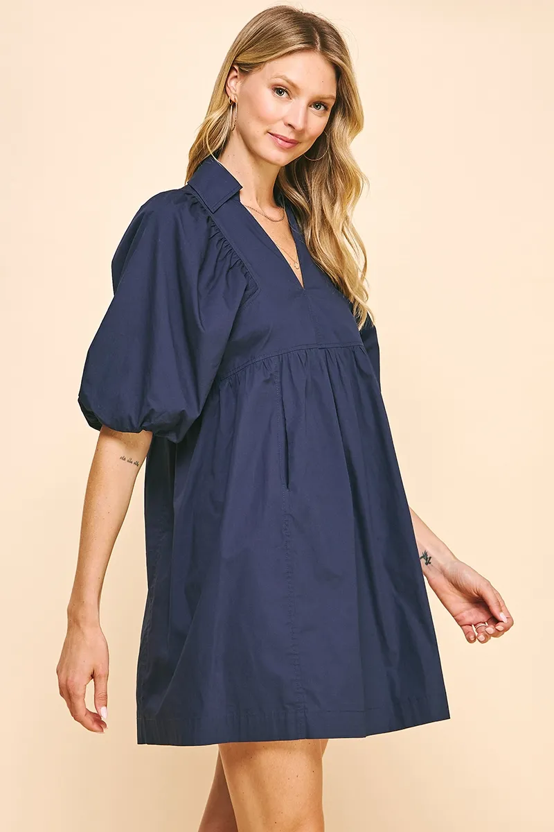 Easy Essential Collared Mini Dress - Navy Blue