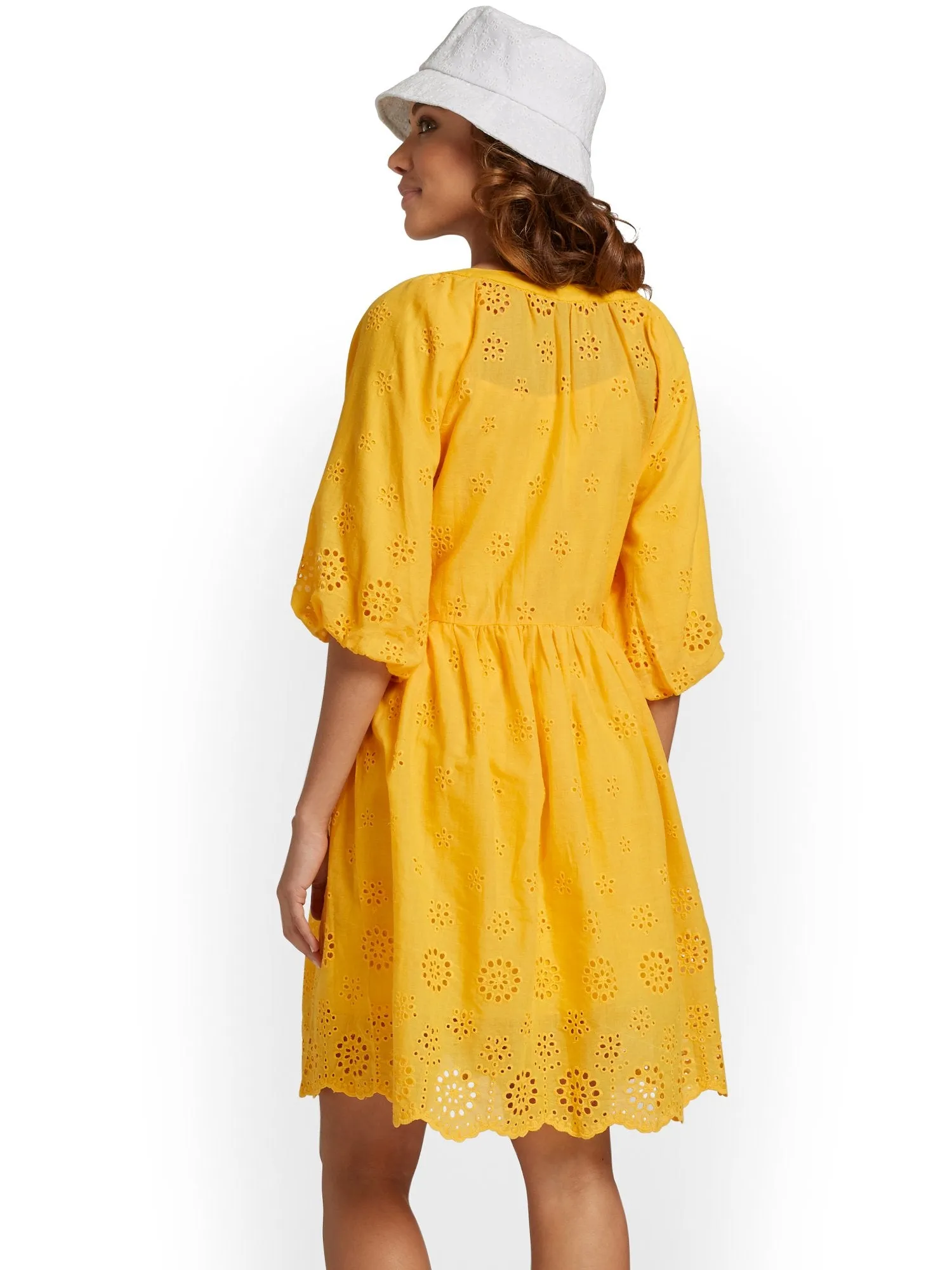 Eyelet Button-Down Shift Dress - Lily & Cali