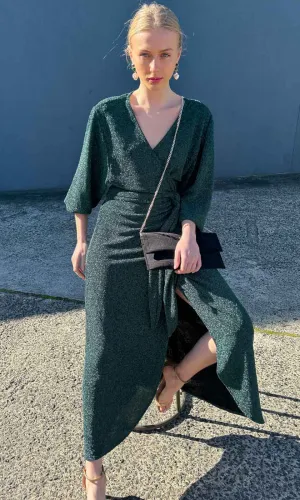 HOSS Glam Wrap Dress - Emerald