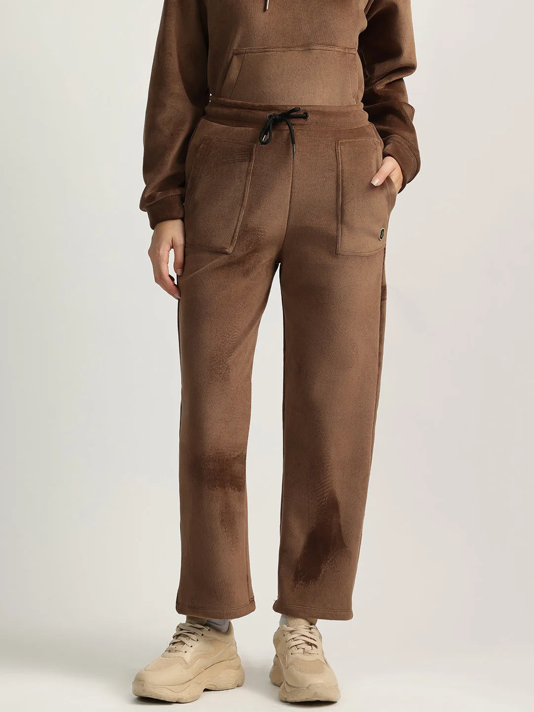 Iconic Women Brown Solid High-Rise Regular Fit Sweatpant