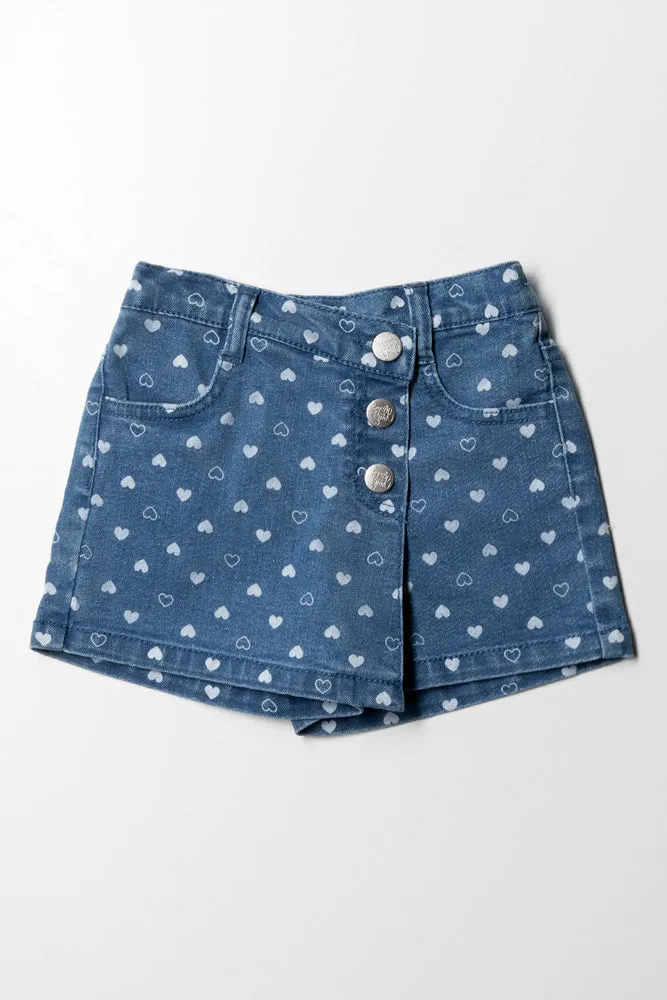 Lazer Heart Denim Skorts Blue