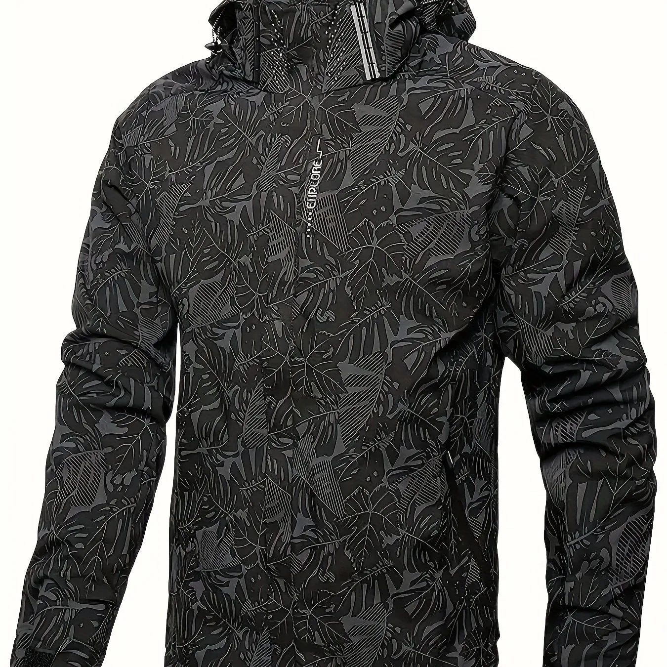 Leaf Pattern Windbreaker Hooded Jacket, Men's Casual Jackets