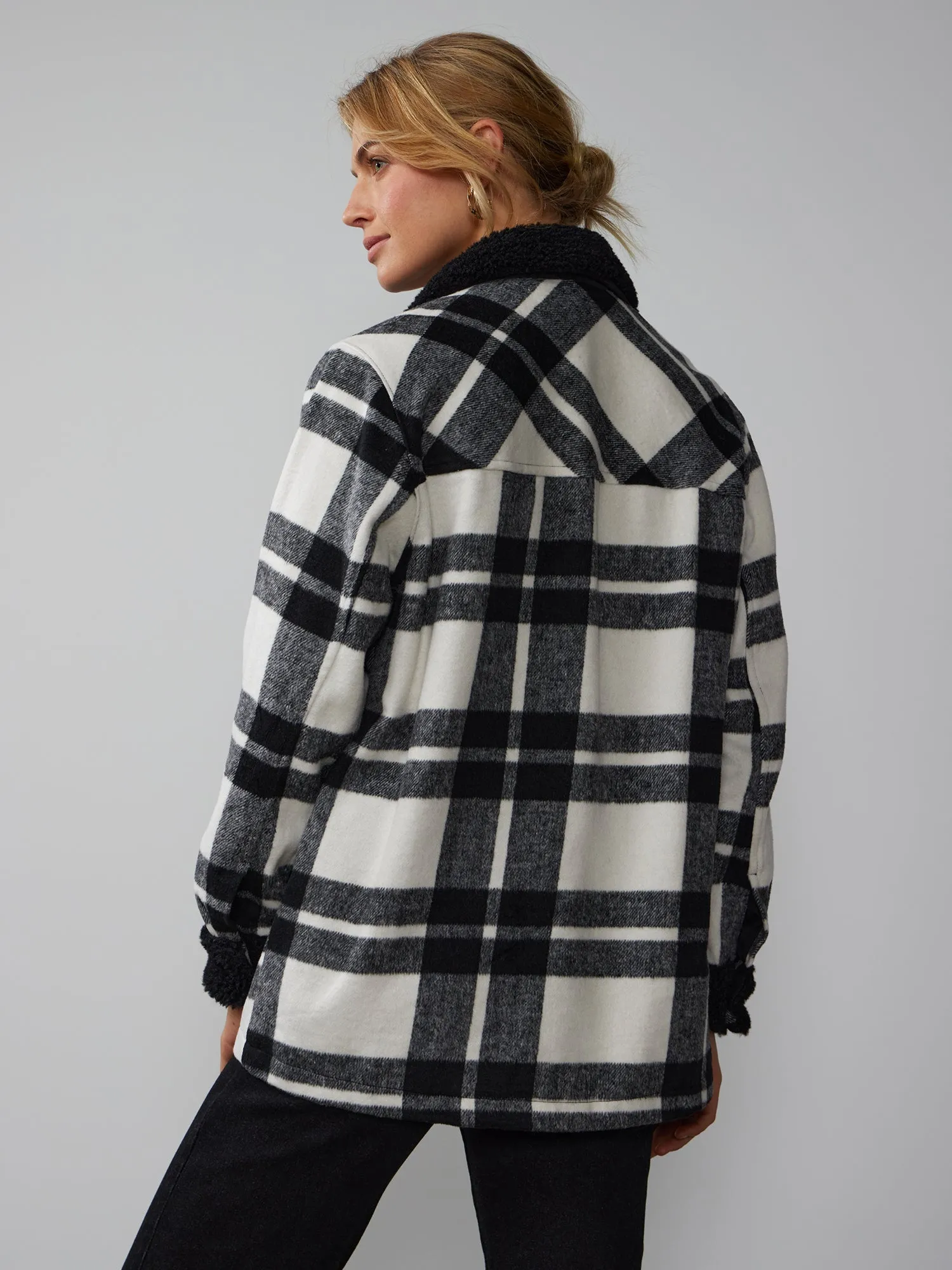 Long Sleeve Plaid Sherpa Shacket