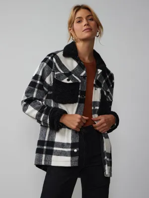 Long Sleeve Plaid Sherpa Shacket