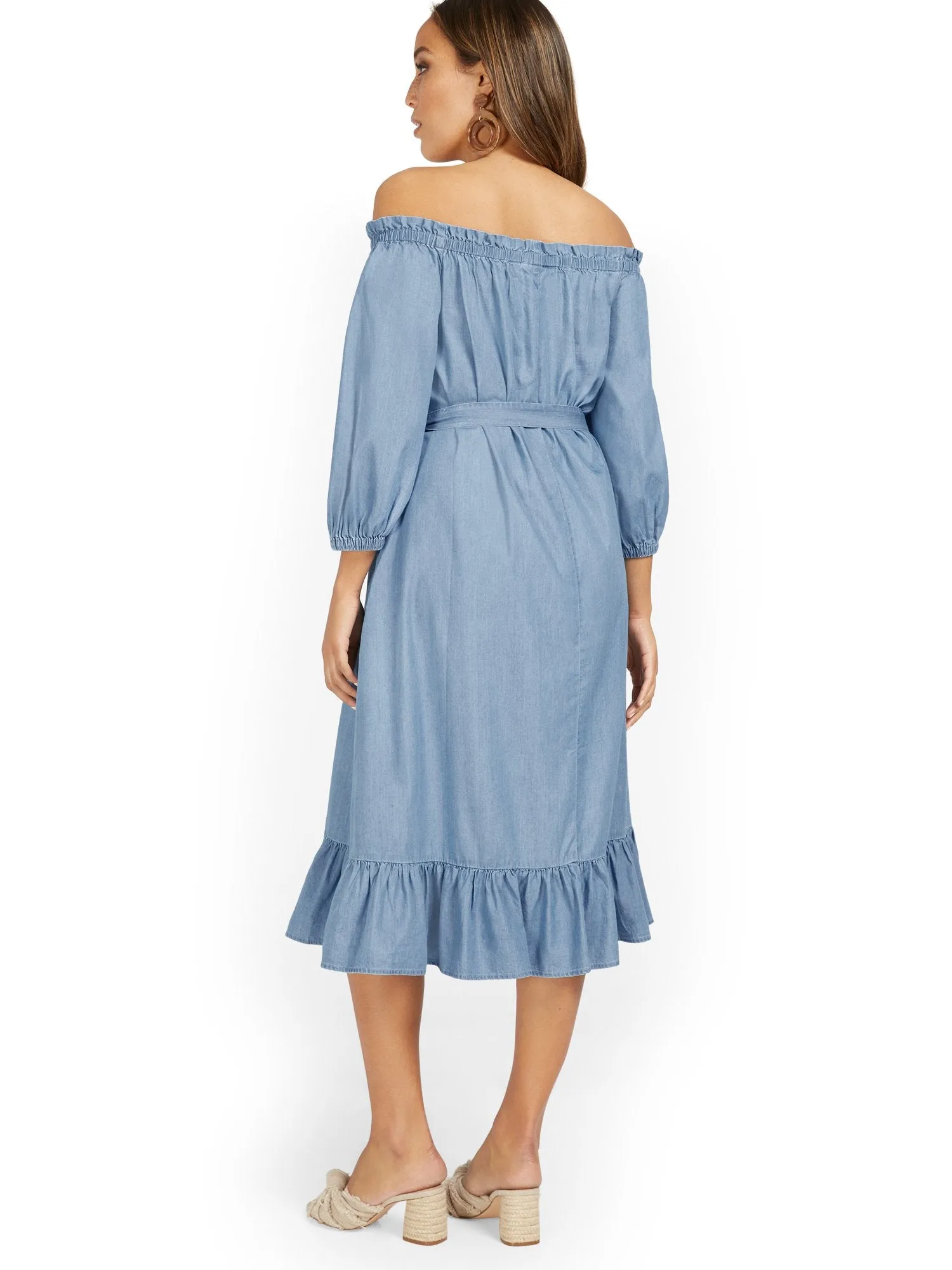 Off-The-Shoulder Ruffle-Hem Dress