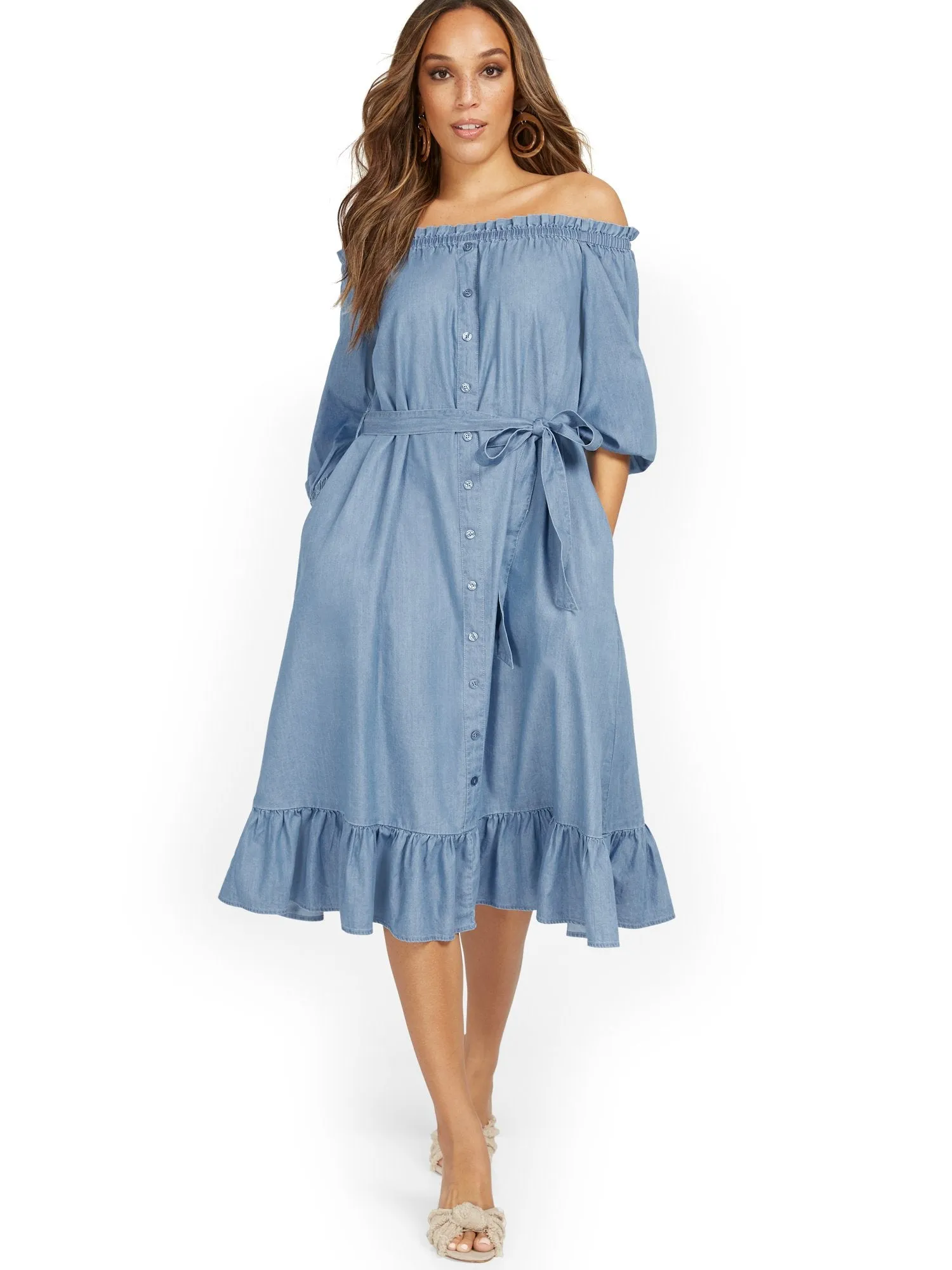 Off-The-Shoulder Ruffle-Hem Dress