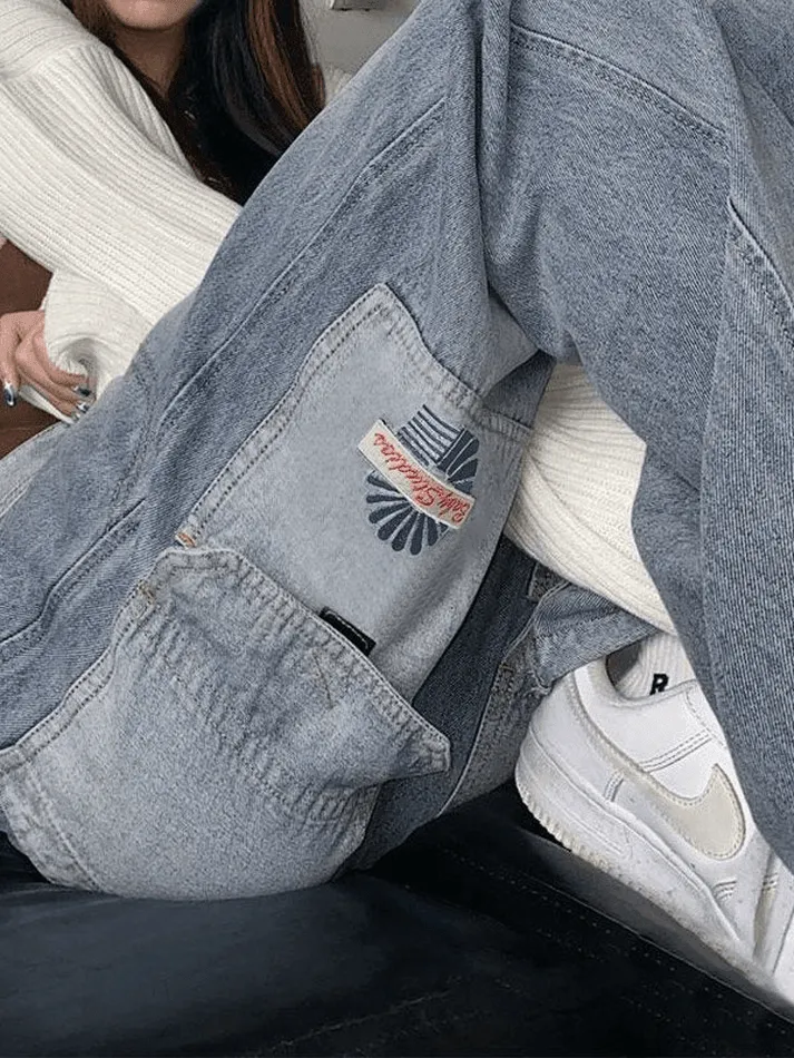 Patchwork Light Wash Vintage Cargo Jeans