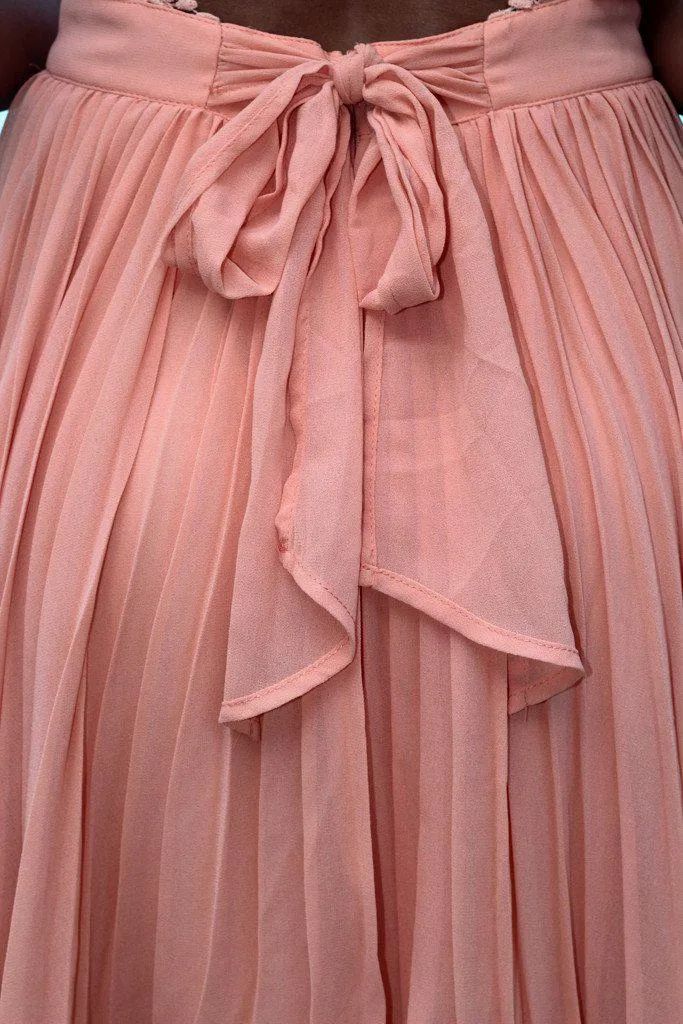 Peach Pleated Dress with Open Back