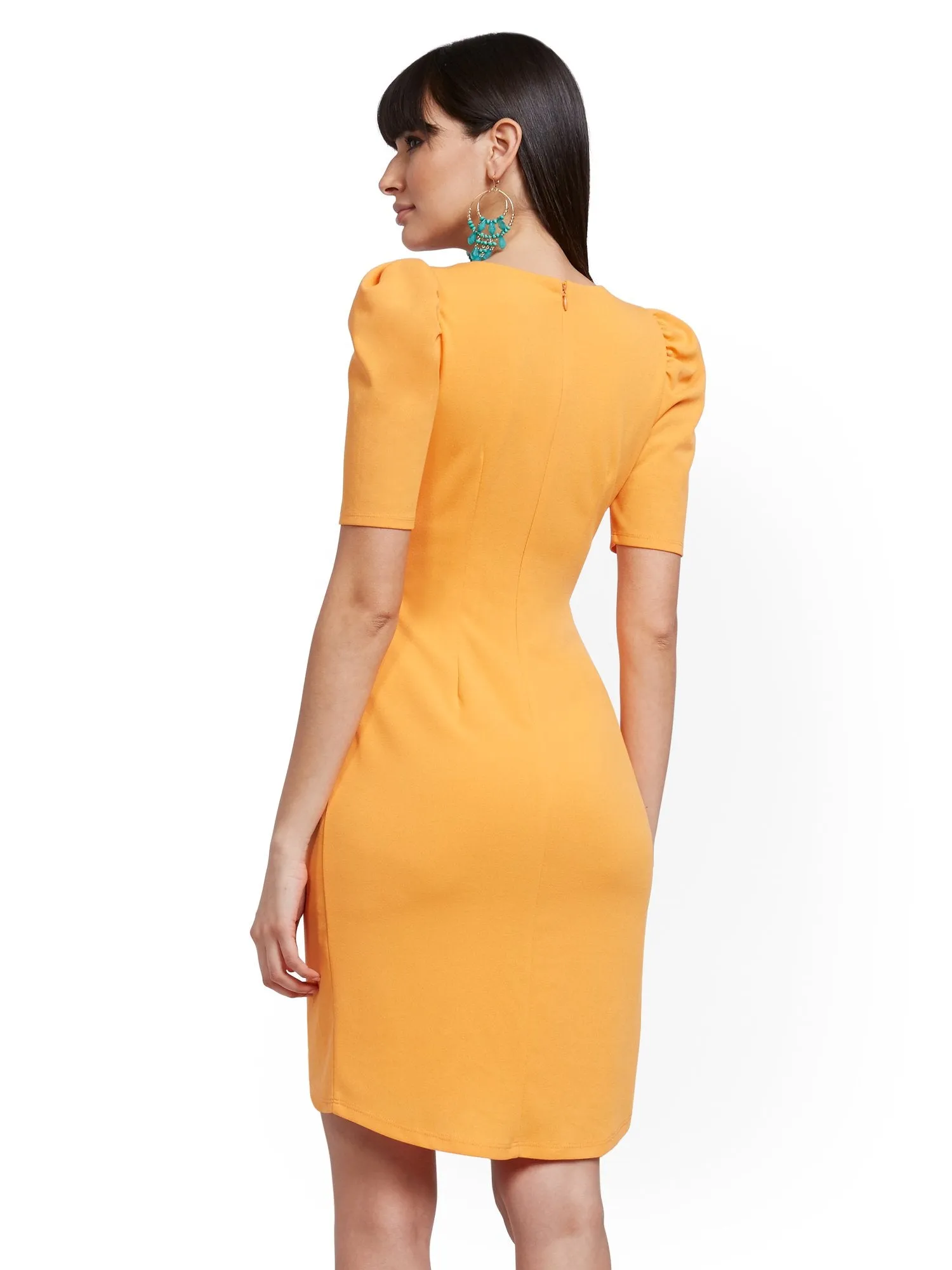 Puff-Sleeve Tulip-Hem Sheath Dress - Magic Crepe®