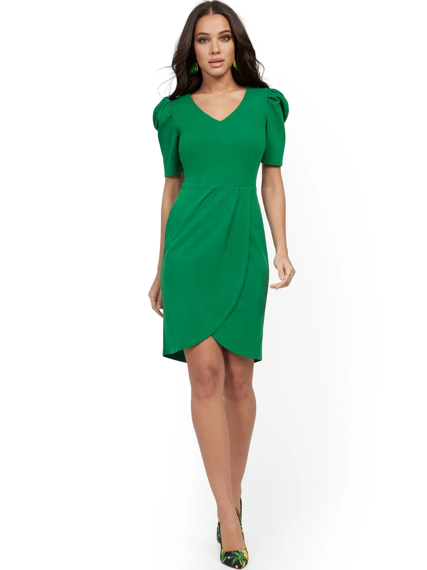 Puff-Sleeve Tulip-Hem Sheath Dress - Magic Crepe®