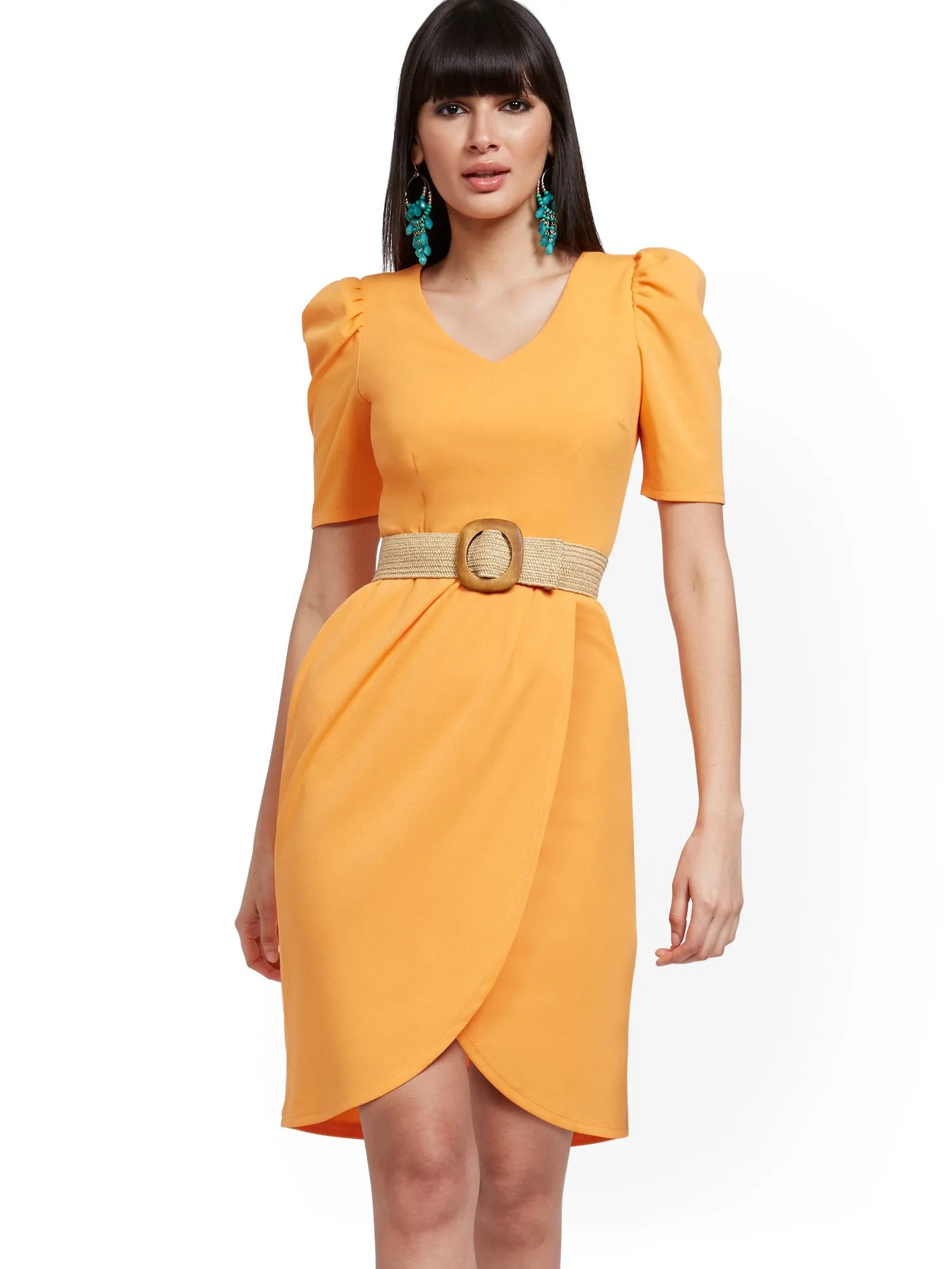 Puff-Sleeve Tulip-Hem Sheath Dress - Magic Crepe®