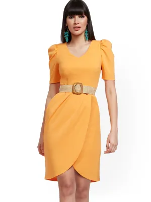 Puff-Sleeve Tulip-Hem Sheath Dress - Magic Crepe®