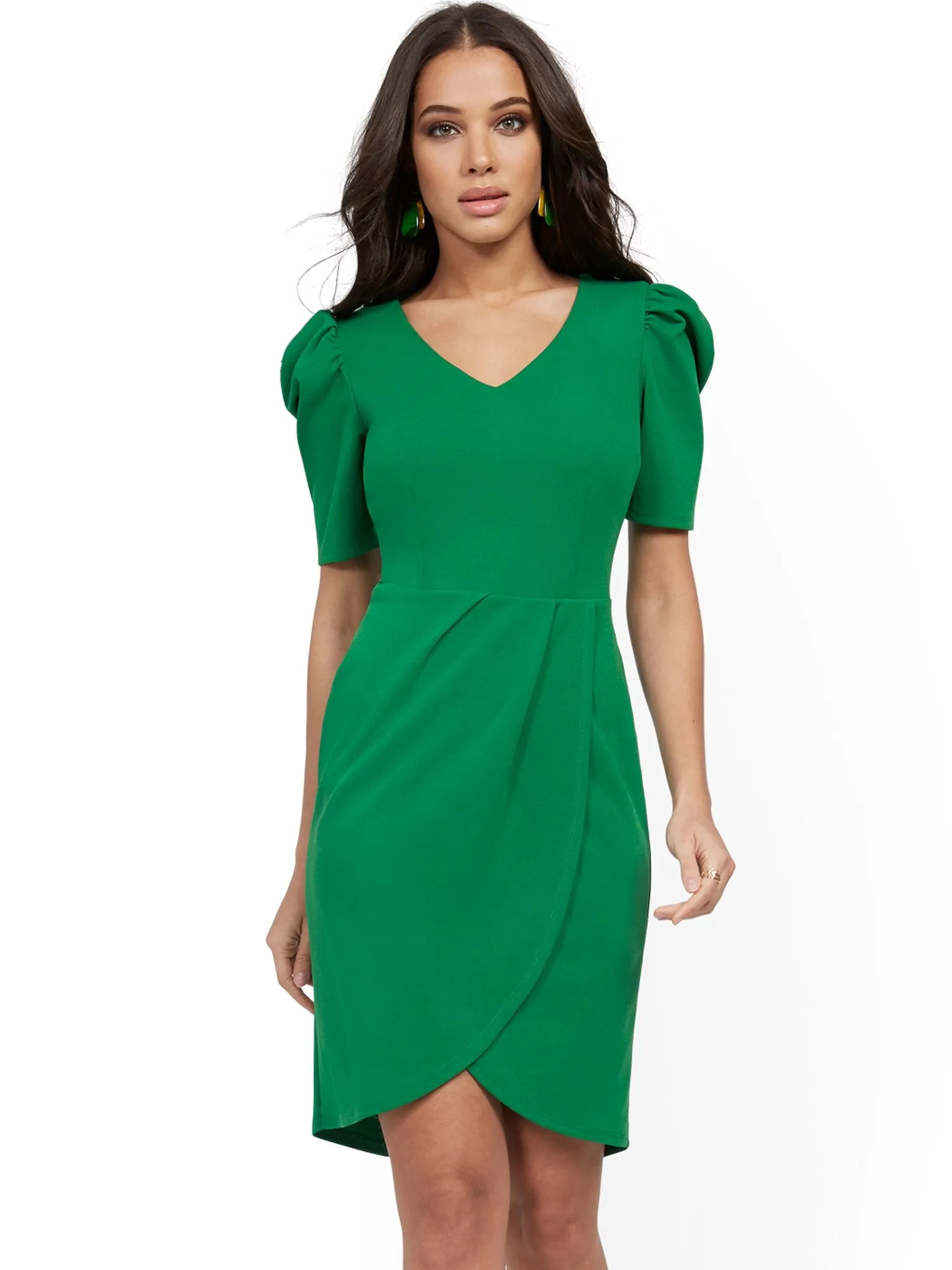 Puff-Sleeve Tulip-Hem Sheath Dress - Magic Crepe®