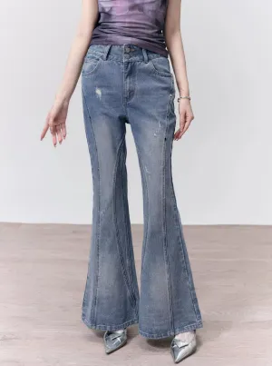 Retro High-Waisted Distressed Flare Jeans