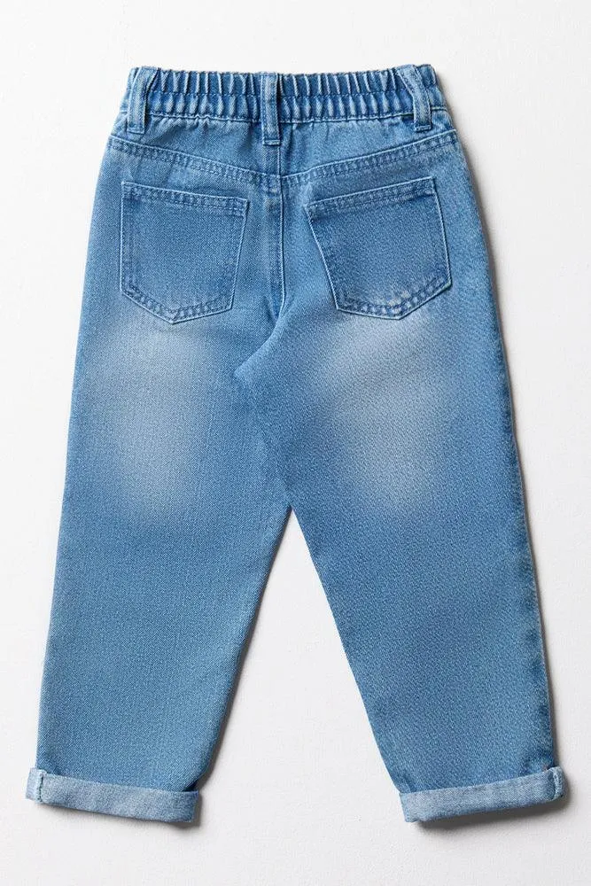 Ripped Mini Mom Denim Jeans Blue